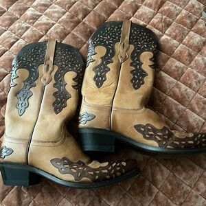 Jama Old West Leather Western cowboy Boots 9.5 ladies leather upper